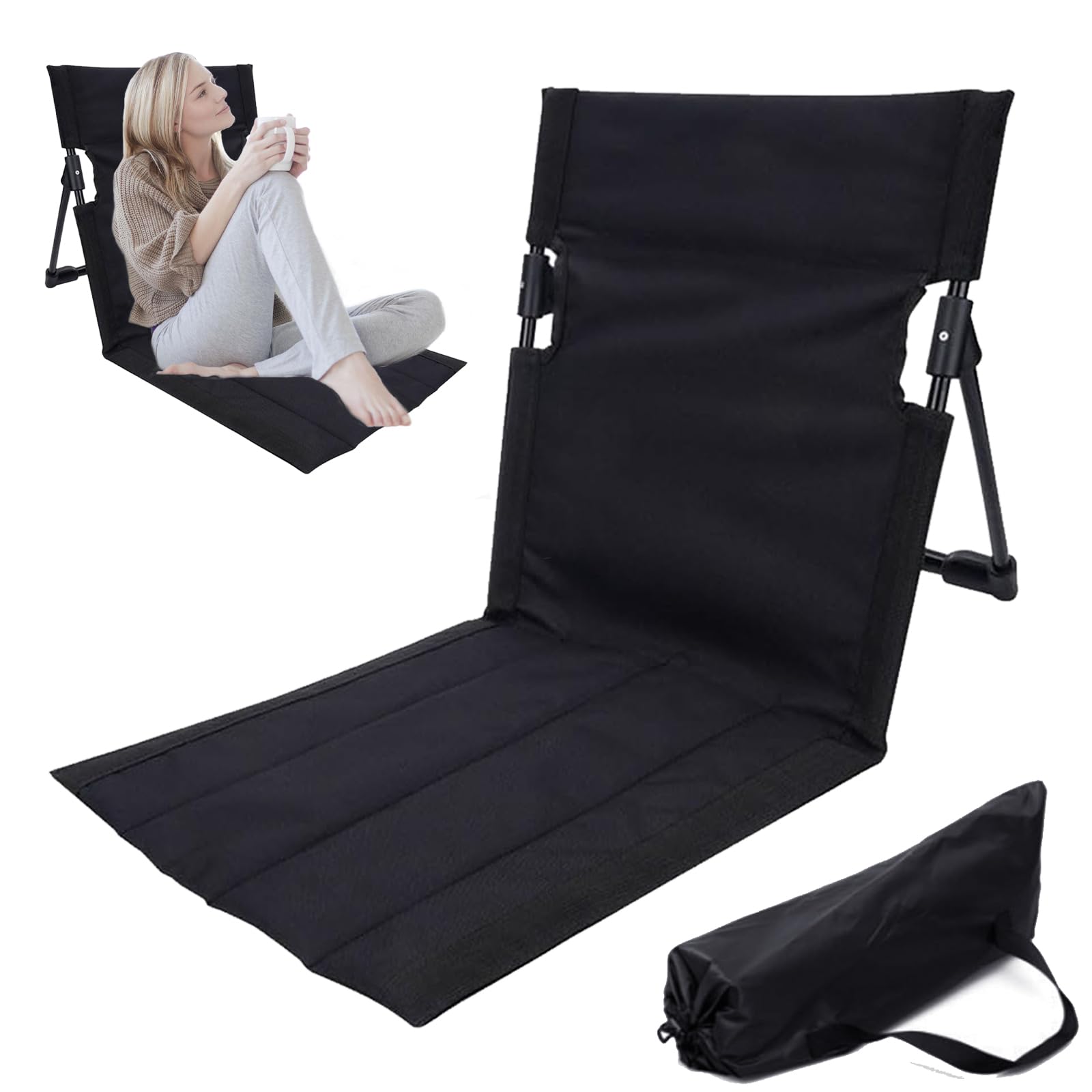 Campingstuhl Faltbar,Strandstuhl Klappbar 38x39.5CM,Bodenstuhl mit Rückenstütze,Sitzunterlage Outdoor,Bodenstuhl Gefaltetes Sitzkissen,Strandkorb mit Rückenlehne,für Picknick Angeln Wandern Camping