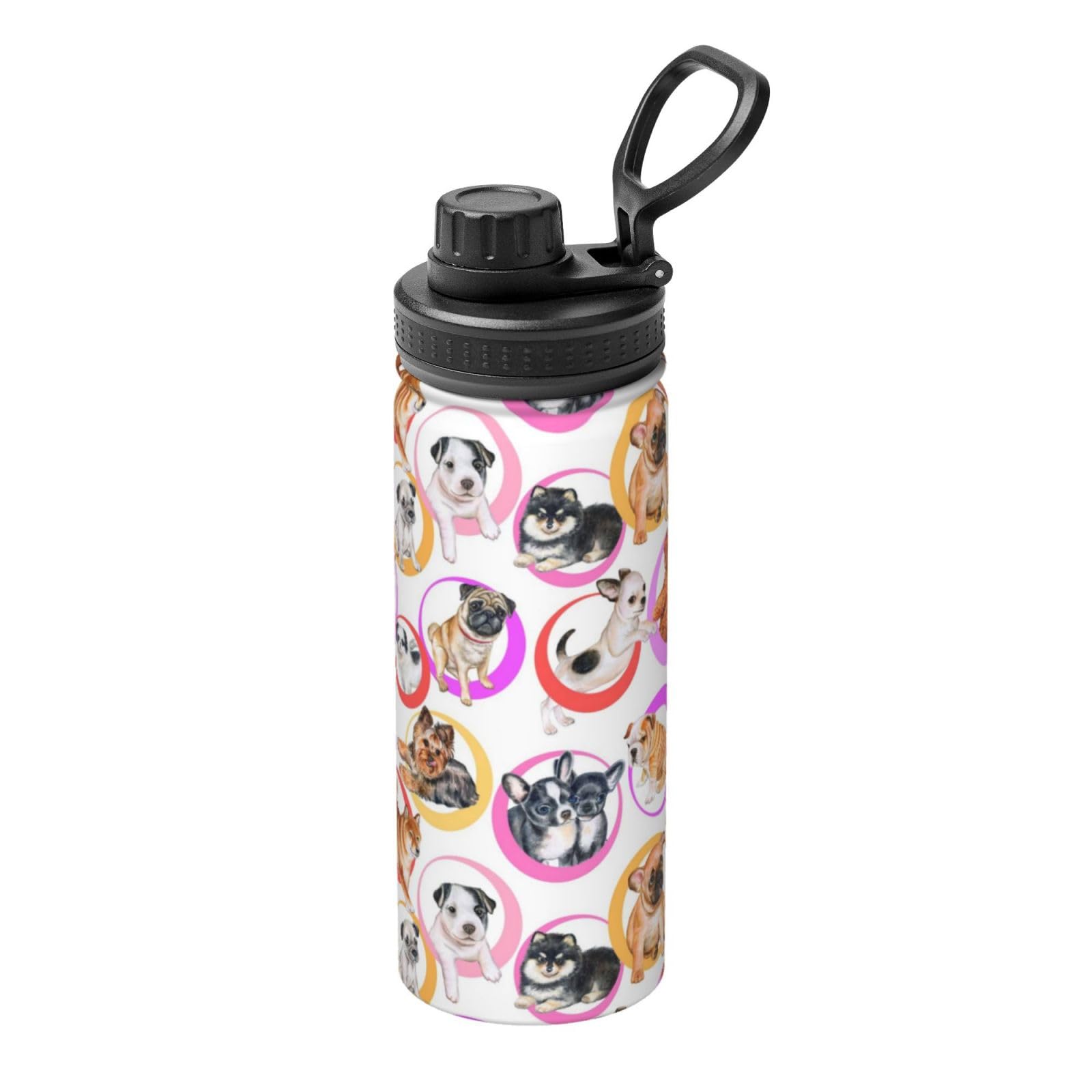 ADovzCute Pet Puppy Dog Sports Insulated Water Bottle 18oz Stainless Steel Water Bottles with Handle and Spout Lid BPA Free Leak Proof Double Wall Water Flask for Men Women Gym Travel