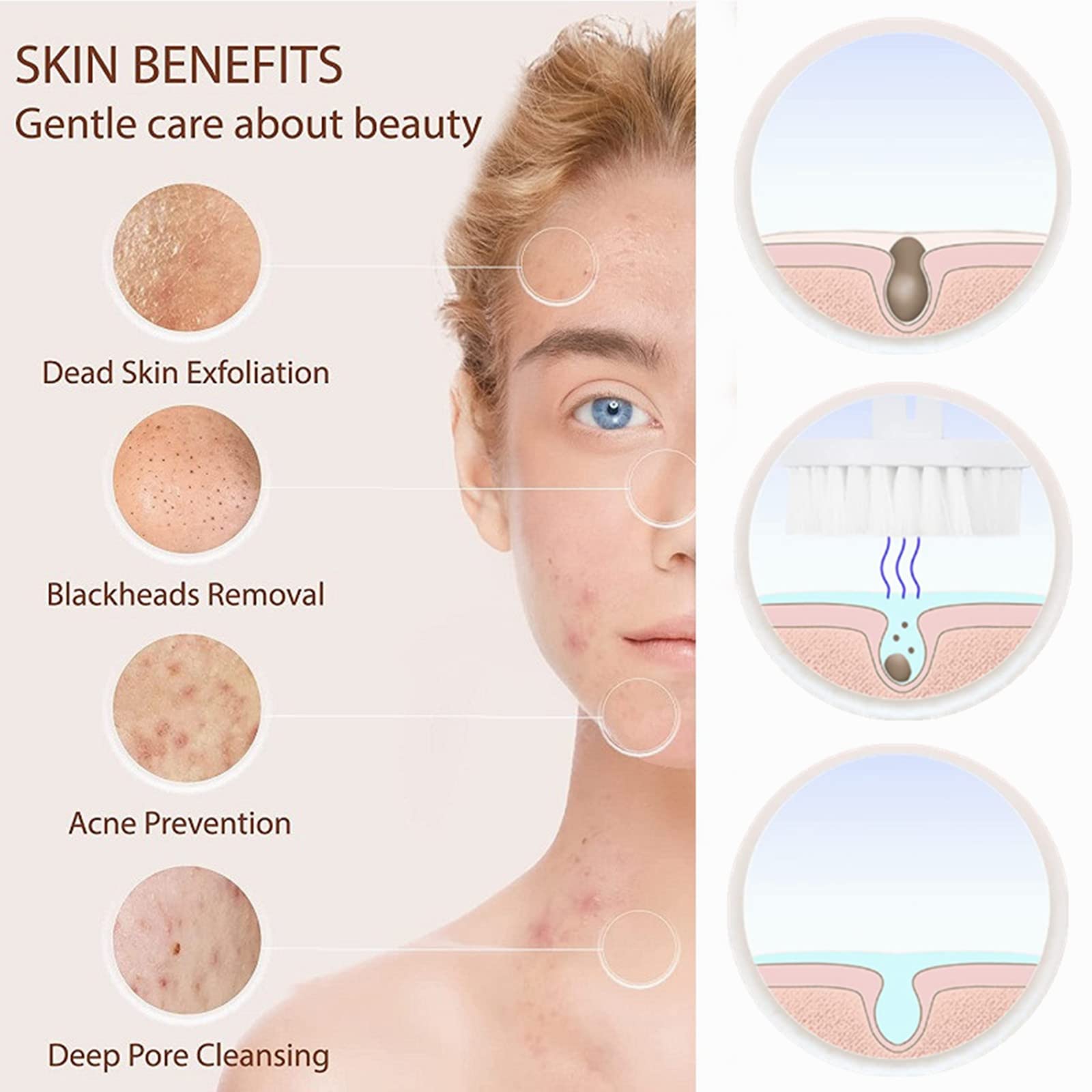 Depurador facial con 7 cabezales de cepillo intercambiables para limpiar y exfoliar