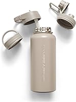 Vista 11 de Gymreapers Botella de agua aislada - Acero inoxidable 32 oz, 3 tapas (pajita, trago, cantimplora), aislamiento al vacío de doble pared, taza térmica