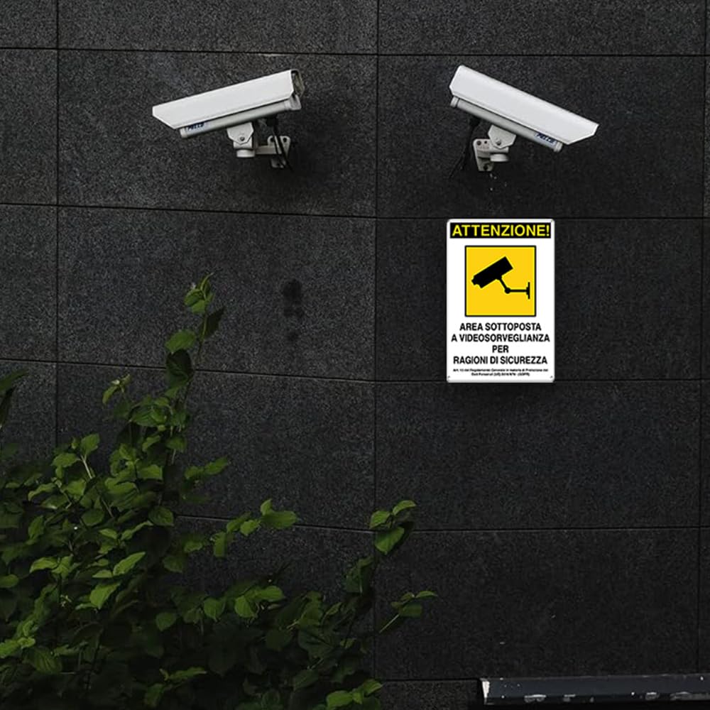 Virsus Cartello Area Videosorvegliata per ragioni di sicurezza 955/A, Misura 20x30 cm, Pannello di Sorveglianza in Alluminio, per Aziende, Uffici, Magazzini, Condomini, Immobili (6)