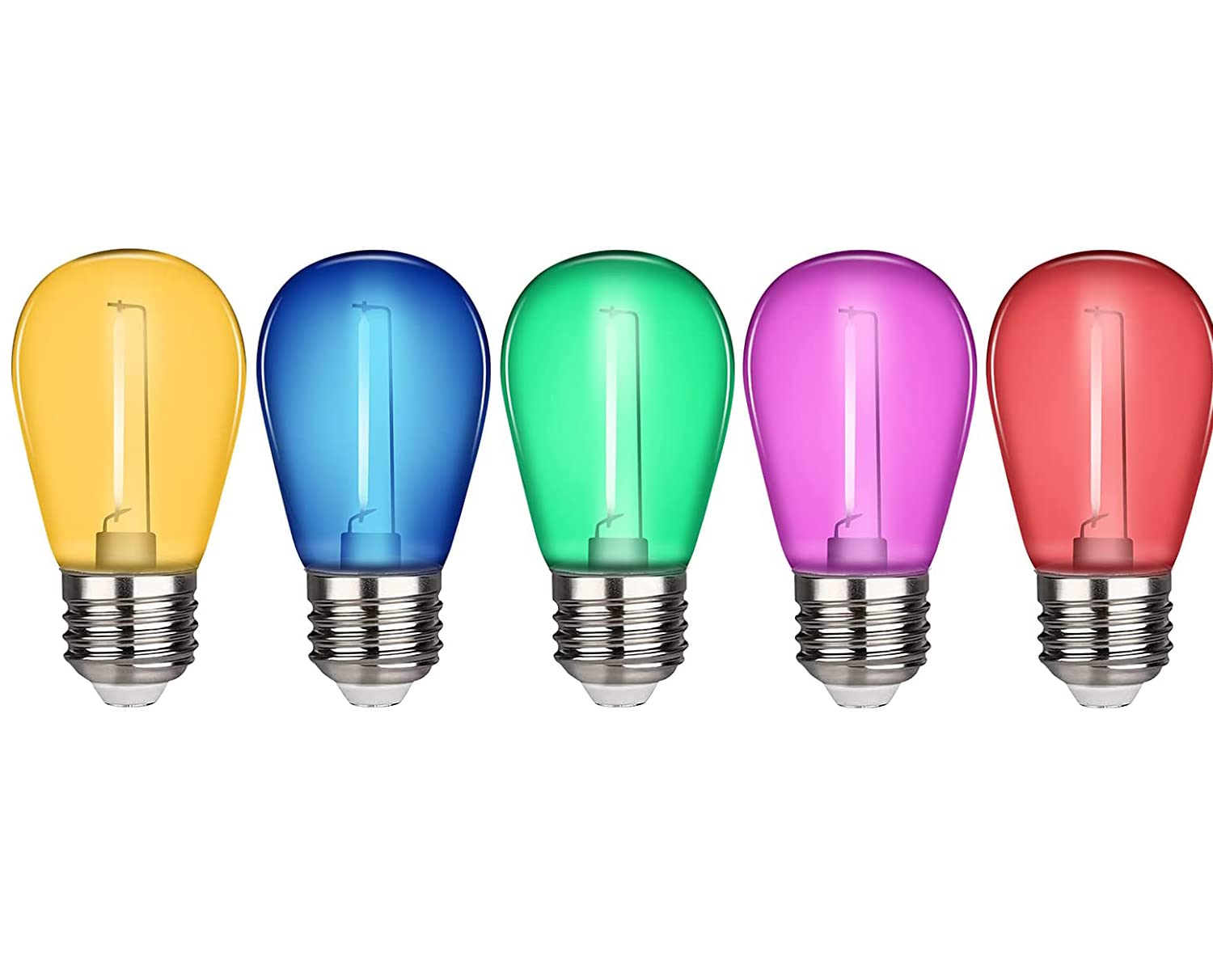 SYOSI Colored Light Bulbs, 5Pcs Colored LED String Light Bulbs, 1W Waterproof Outdoor Indoor Replacement Bulbs for Home Decor Holiday, Party, Wedding, E26 Base, Ambiance Festival Decor