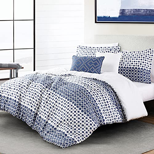 Image of Anne Klein Isola Striped Comforter Set with Decorative Pillows, Full /Queen, Blue