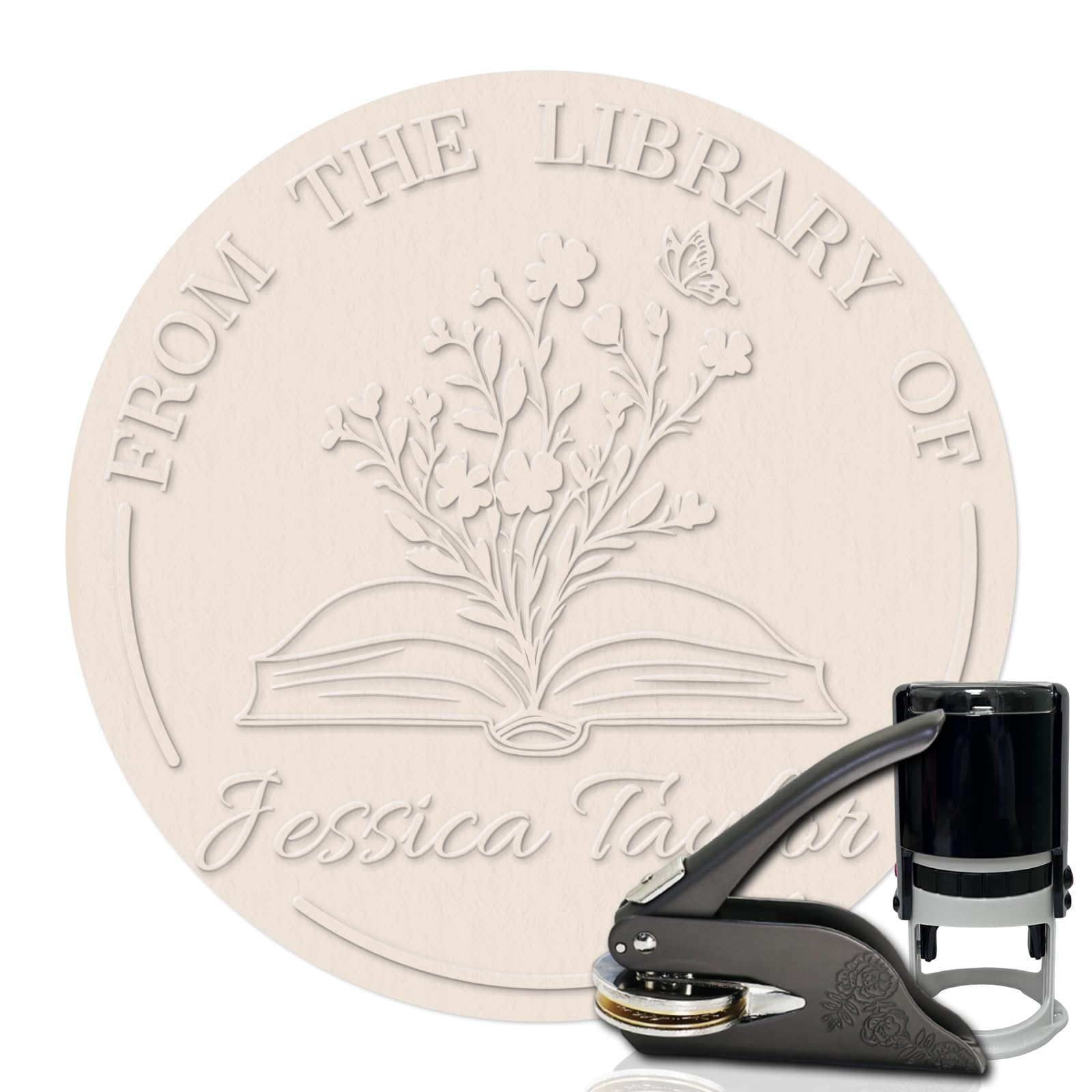 HDSD Custom Embosser - Personalized Book Embosser with Your Message or Design -Suitable for Wedding Invitations, Envelopes & Books (Flowers and Text)