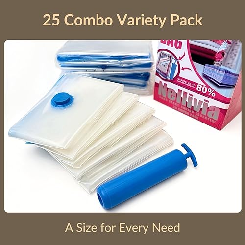 Miniatura 4 de Paquete de 25 bolsas de almacenamiento al vacío con bomba, ahorro de espacio de compresión para edredón, ropa de cama, almacenamiento de mantas,