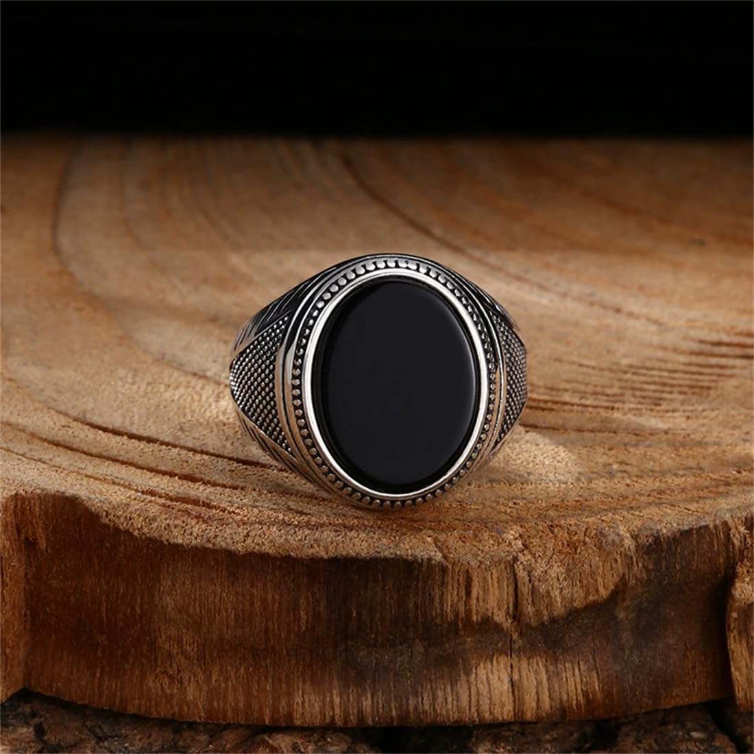 S925 Plata De Ley Circonita Negra Anillo Personalizado, Hip Hop Hombres Abierto Ajustable Simple Anillo,Plata,9