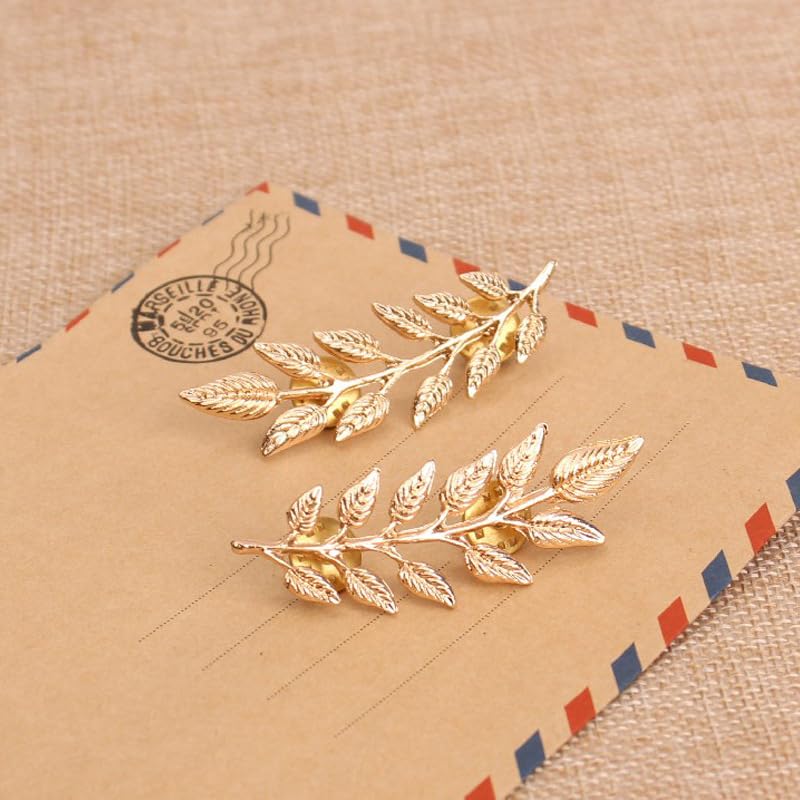 Image of Wheat Leaf Brooch Pin, Shirt Lapel Pin, Men's Collar Brooch, Double Leaf Collar Brooch for Men's Suit, Lapel, and Women's Business Accessories