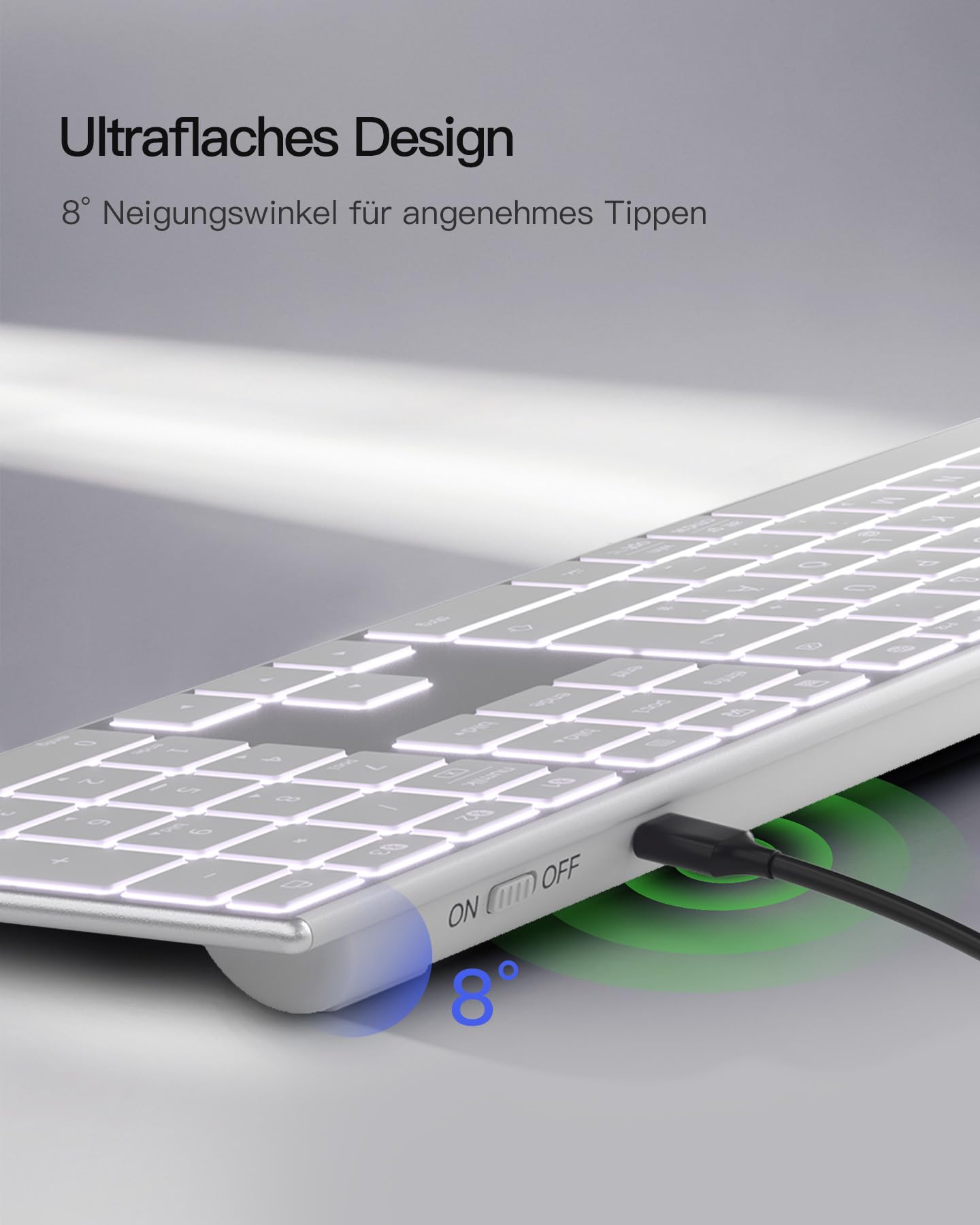 Inateck Kabellose Tastatur,KI-Funktion Bluetooth Tastatur mit 3 Bluetooth Kanälen,Deutsches QWERTZ Layout,Leise Tasten, Kompatibel mit iPadOS Android, Windows,KB06007