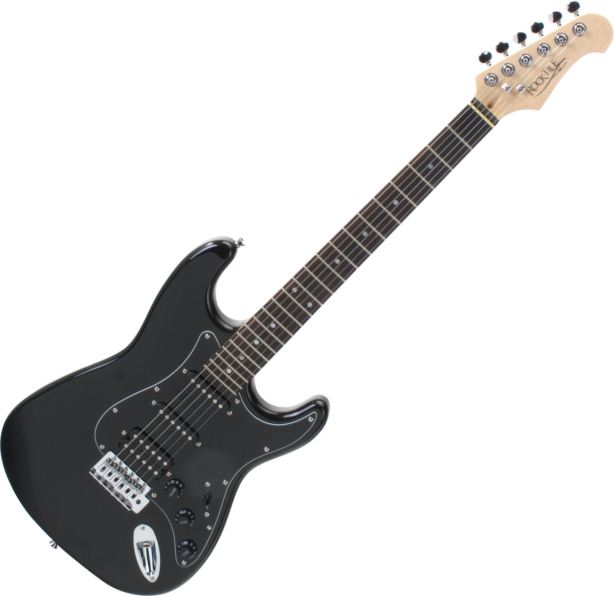 Rocktile Pro ST60-BK Chitarra Elettrica All Black – Corpo in mogano, Humbucker & Single-Coil pickup, incl. cavo per chitarra, leva tremolo & chiave esagonale – Ideale per principianti e avanzati