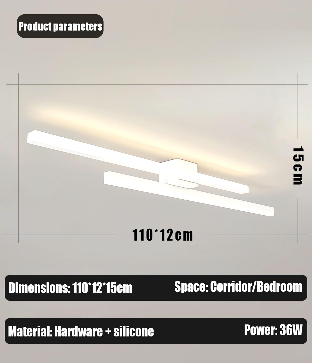 Nowoczesne liniowe lampy sufitowe LED, oświetlenie korytarza z funkcją ściemniania, czarne oprawy oświetleniowe do montażu wpuszczanego z pilotem, biały żyrandol sufitowy do sypialni (Biały, 2 głowy)