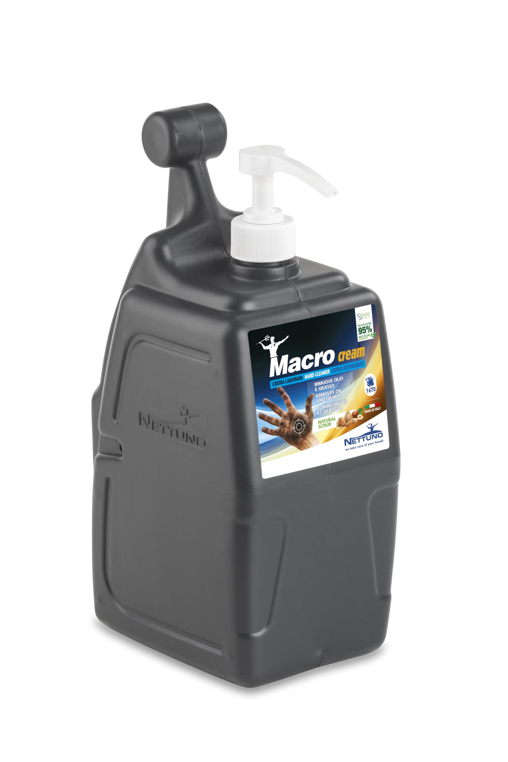 NETTUNO - Macrocream 5000 ml avec doseur, crème de lavage pour les mains, élimine l'huile, les hydrocarbures, la graisse, les lubrifiants, les poudres métalliques, noir de charbon, avec microgranulés