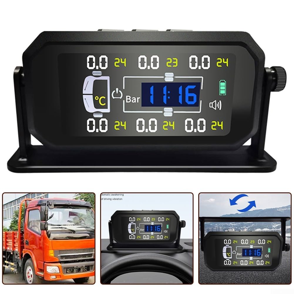Caravan TPMS di monitoraggio della pressione dei pneumatici, camion rimorchio finestrino, schermo solare grande display display auto pressione pneumatici display 6 ruote sensore