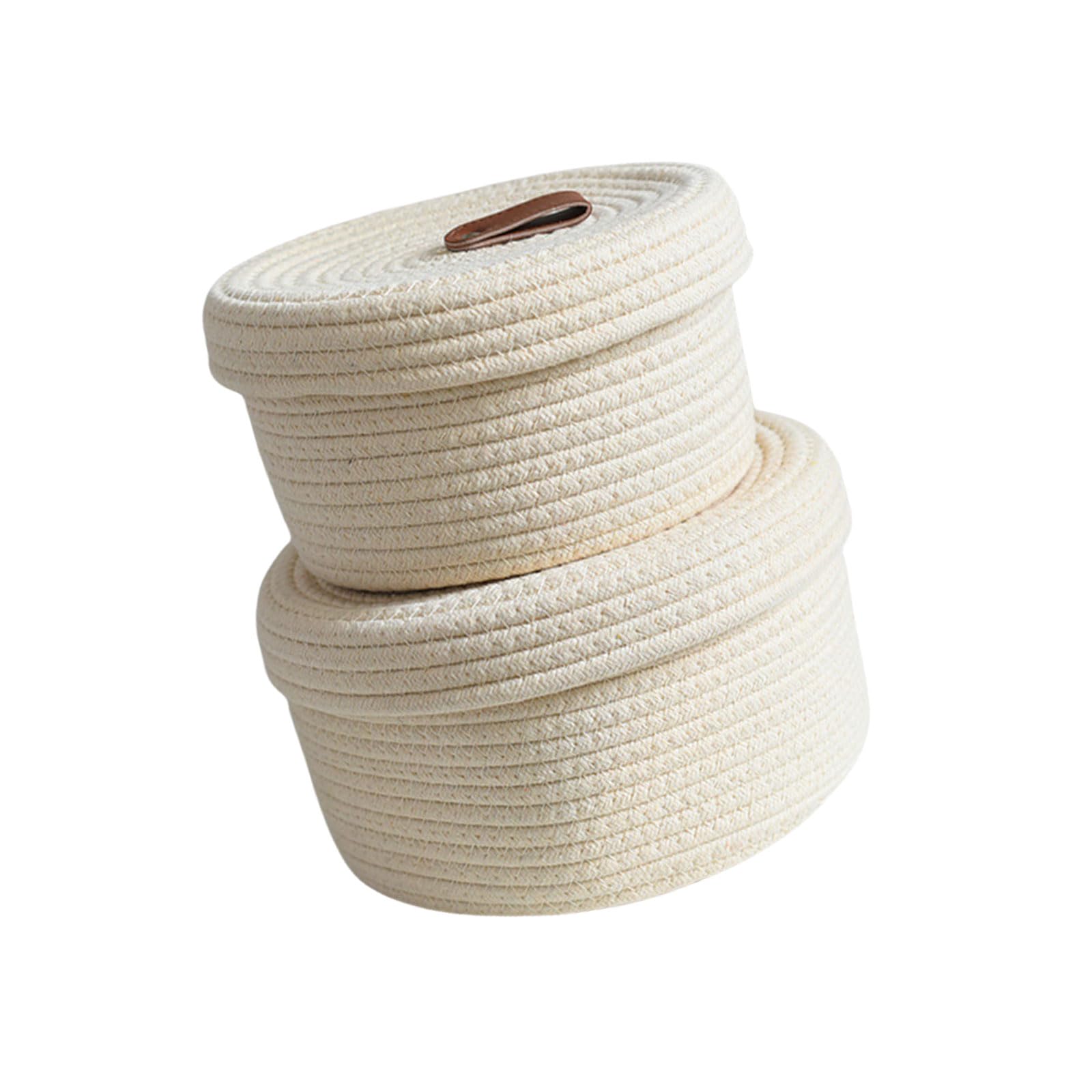 MICFENY Pack of 2 Sturdy Cotton Rope Storage Baskets With Lid for Organizing Rope Keys and Toy In Elegant Color Designs
