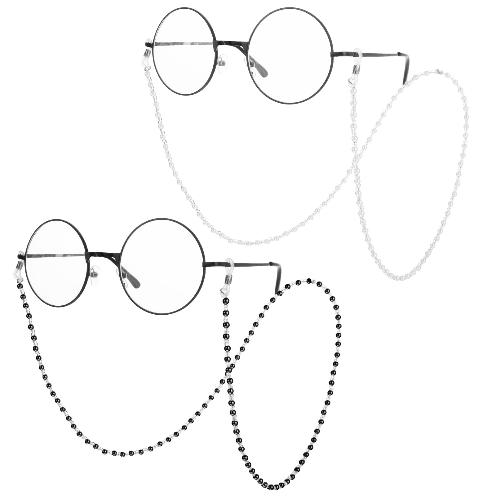 WLLHYF Juego de 2 collares para gafas de sol, correa de cordón, soporte de perlas para el cuello, elegante, gafas de sol, gafas de lectura, cordón para hombre y mujer (negro, blanco), Negro + blanco,