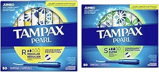 Tampax Pearl Regular Plastic Tampons, Unscented, 50 Count & -Pearl-Tampons-Super-Absorbency-with-BPA-Free-Plastic-Applicator-and-LeakGuard-Braid,-Unscented,-50-Count,No-Flavour