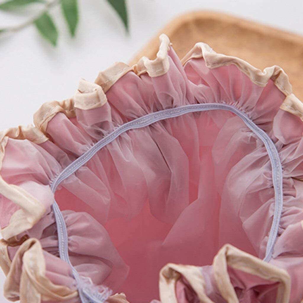 LDG WARE Women Reusable Waterproof Shower Cap, Free Size | Luxurious Satin Double Layer Golden Border Shower Cap (Quantity - 2) 3