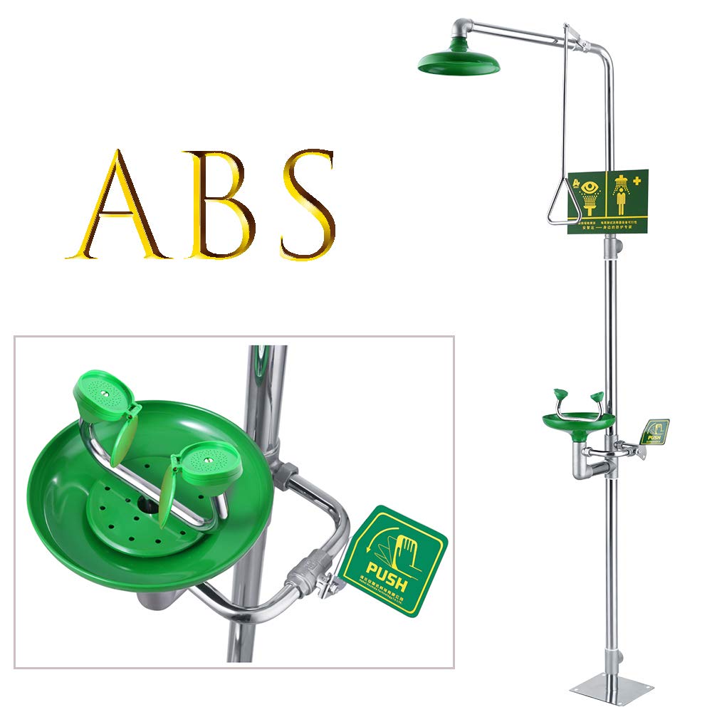 Huanyu 2 in 1 Emergency Eyewash Station & Shower 304 Stanless Steel Eye Washer for Washing Showering Equipment Combination Emergency Rescue Supply with ABS Basin(1102-1)