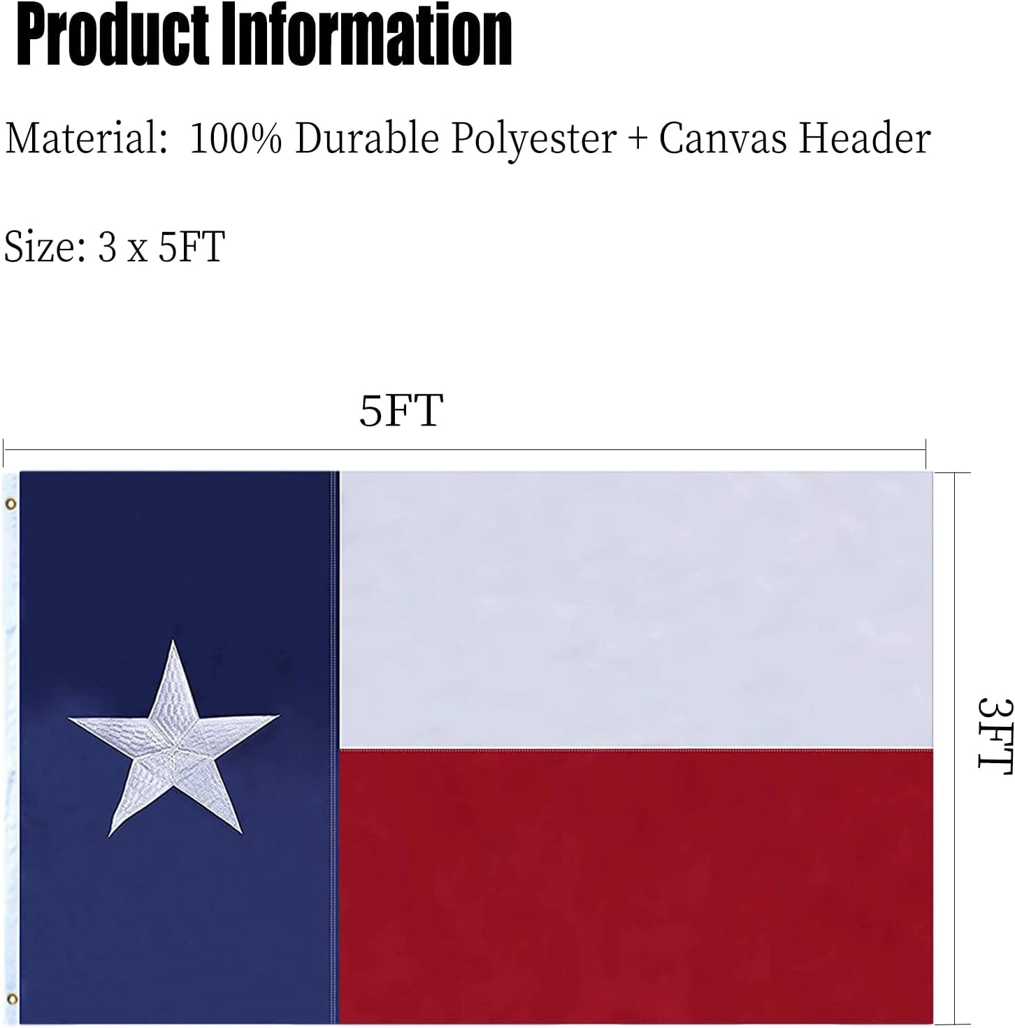 Texas Flag 3x5 for Outside Heavy Duty TX Texas State Flags Outdoor with Embroidered Stars and Durable Canvas Header Polyester Flag of for Classroom Car - Image 5