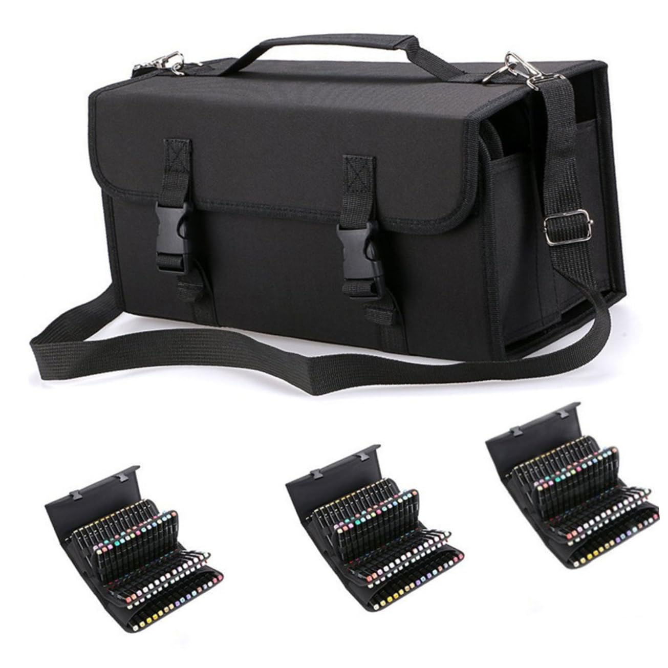 Lurrose Estuche para Marcadores De Colores Rotuladores con Cremallera Alta Capacidad Bolsa De Almacenamiento para Bolígrafos con Correa Hombro para Uso Escolar