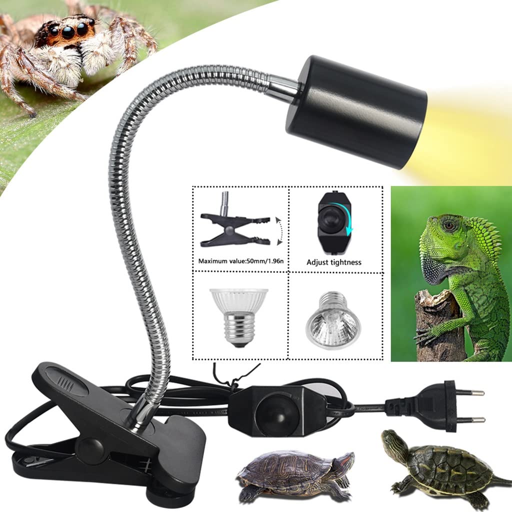 Lampada per Crogiolarsi al Rettile, Lampada Riscaldante per Animali Domestici con Clip Ruotabile a 360° e 2 Lampadine Lampada a Sospensione con Punto Crogiolarsi con Interruttore Dimmerabile