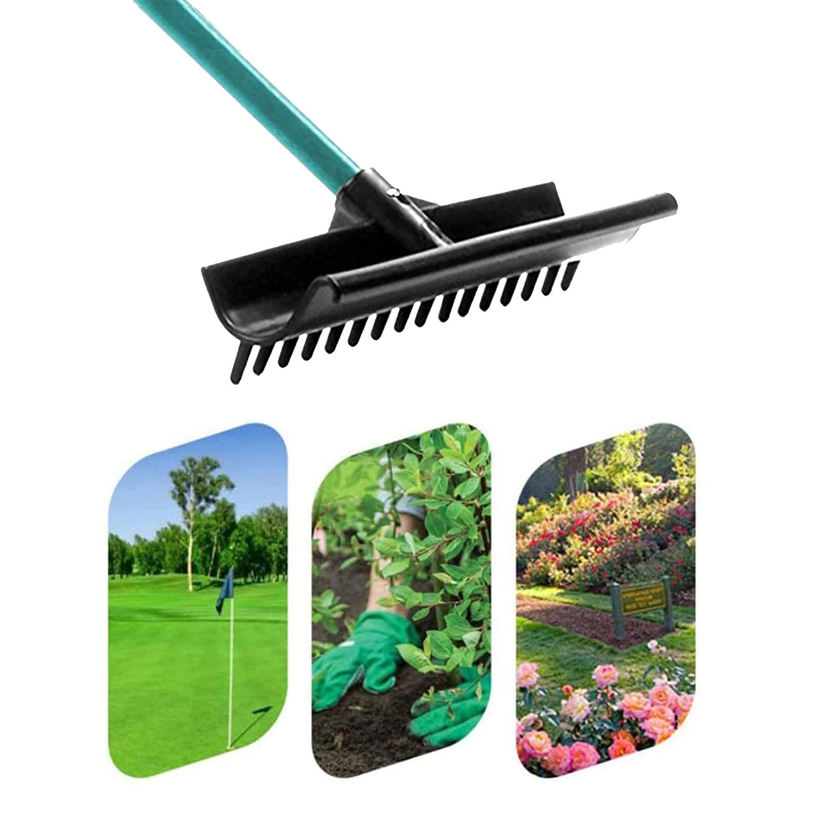 Gartenrechen, Laubrechen aus Kohlenstoffstahl, Edelstahl-Nivellierungsmopp, Rasennivellierungswerkzeug für Garten, Golfplatz und Gelände.