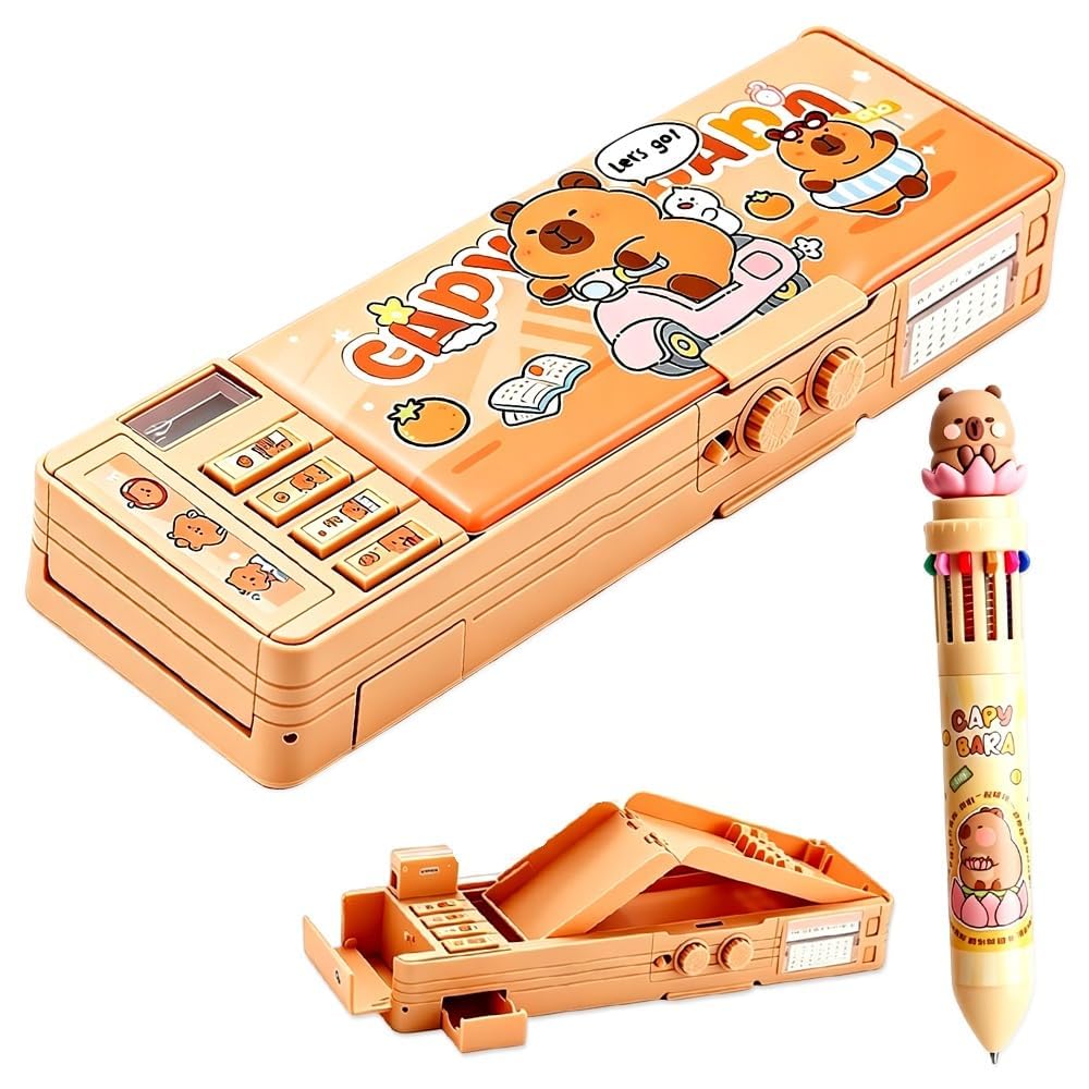 Capybara Pencil Case, Stationery Set 12-Color Retractable Ballpoint Pen
