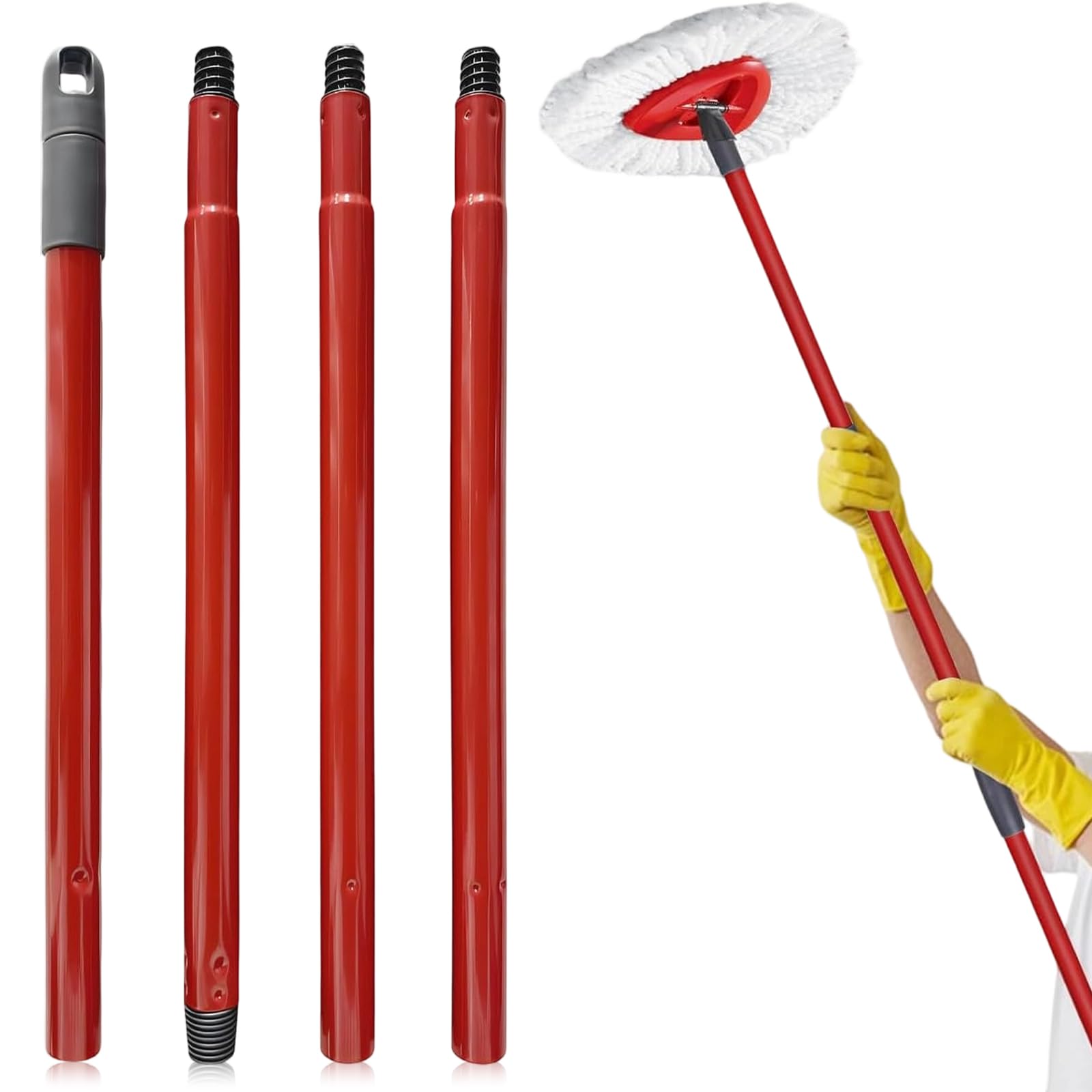 Adjustable Design in 4 Sections Turbo Mop – Replacement Turbo Mop – Stick – Compatible with German Threads, Save Space, Suitable for Replacement Handles for Mops