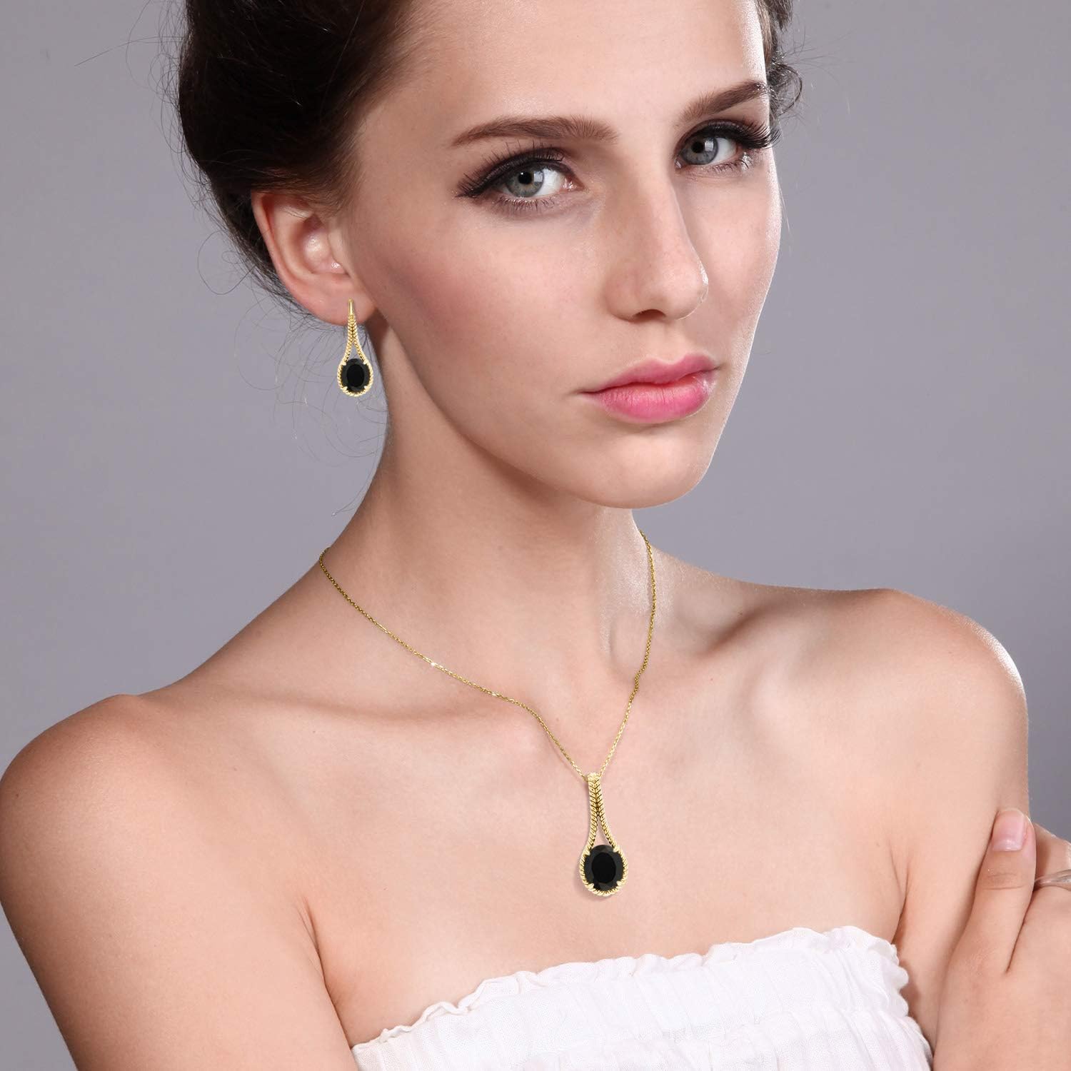 Gem Stone King Gemstone Birthstone Pendant and Earrings Jewelry Set For Women In 18K Yellow Gold Plated Silver | Oval 12X10MM | With 18 Inch Silver Chain - Image 2