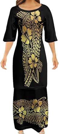 MORNWORLD Women's 2-Piece Puletasi Dress Set - Polynesian Island Style Top & Skirt, Plus Size - View #3