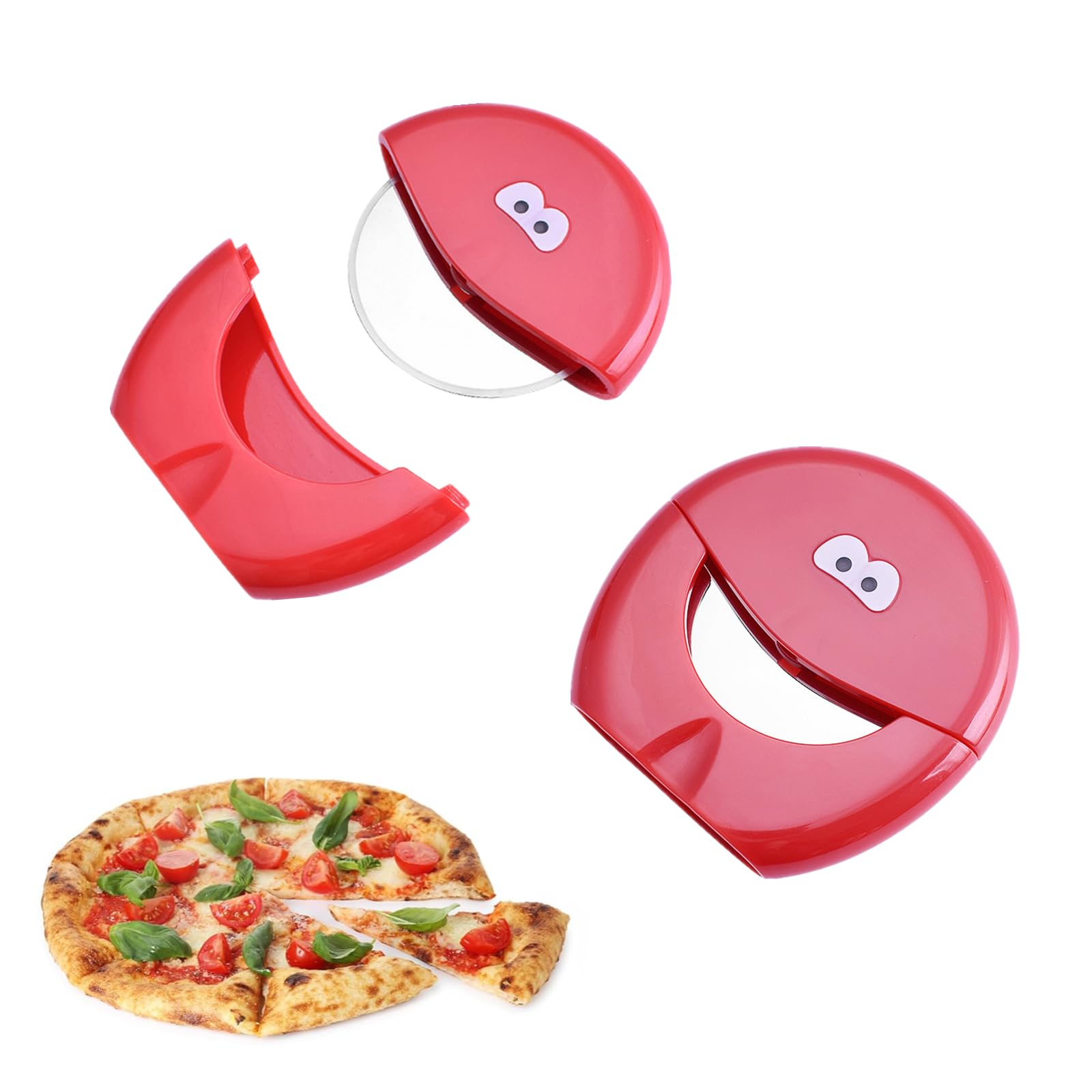 2 Pack Pizza Cutter Wheel with Cover Creative Pizza Slicer with Stainless Steel Sharp Blade for Kitchen, Red