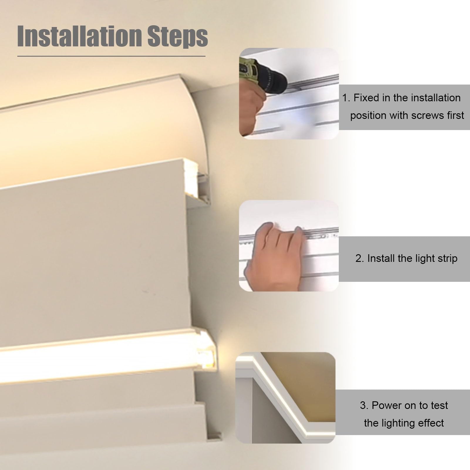 Canaleta de Aluminio para iluminación LED con difusor de Tira, Conector de Esquina de 10 cm, moldura de Techo para iluminación indirecta de Cine en casa - 1 m/3,3 pies de Longitud