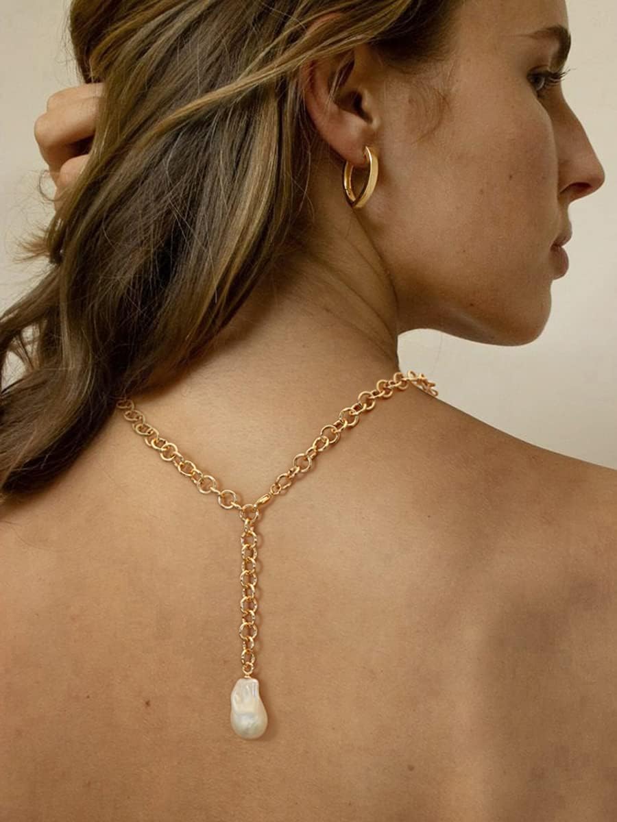 Aobei Pearl 18K Gold Plated Pendant Necklace for Women Dainty Gold Chain Choker Love Heart Disc Coin Pearl Cross Toggle Jewelry - Image 6