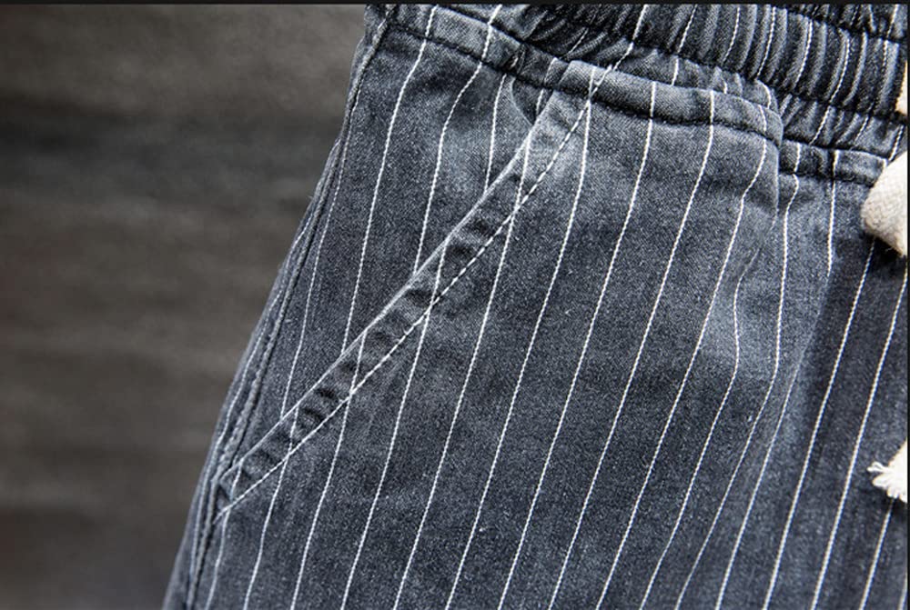 Huixin Męskie dżinsy plus size elastyczny pas w paski nadruk bermudy szorty dresowe cienkie spodenki jeansowe oversize