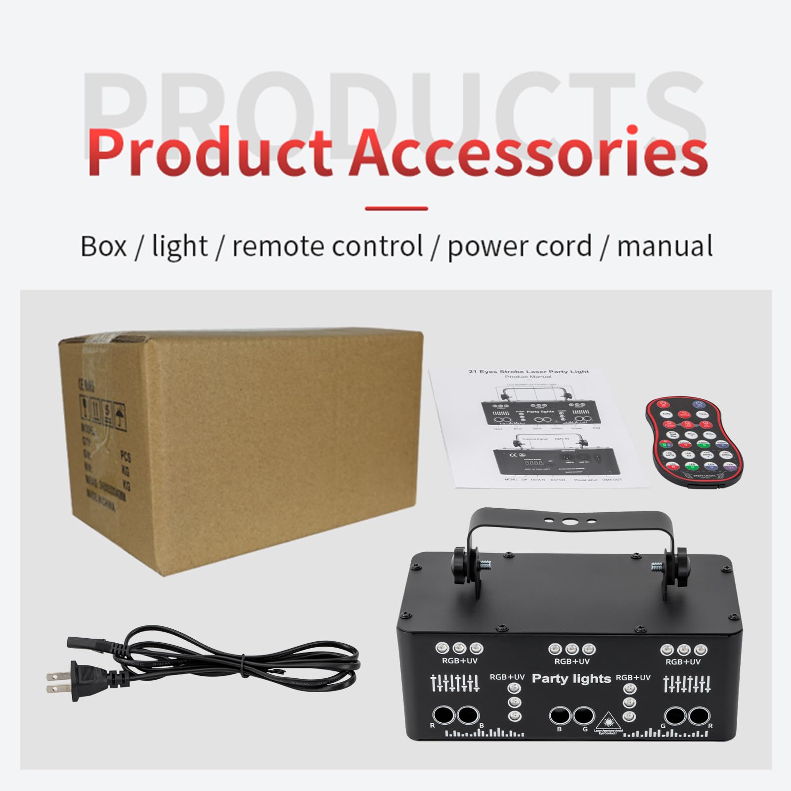 DJ - Luz de discoteca para fiestas con láser y LED, 21 LED RGB, control de sonido, estroboscópico, autopropulsado y efecto DMX, para fiestas, reuniones familiares, bares, discotecas, KTV,