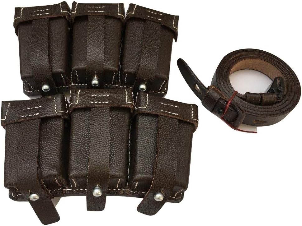 WWII German K98 Triple Ammo Leather Pouch Set (Repro) - (Free K98 Sling)