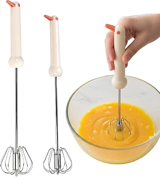 2 Pcs Semi-Automatic Stainless Steel Hand Whisk, Durable Egg Whisk for Kitchen Baking Tools, Push Rotating Mixer for Whisking, Beating, and Stirring