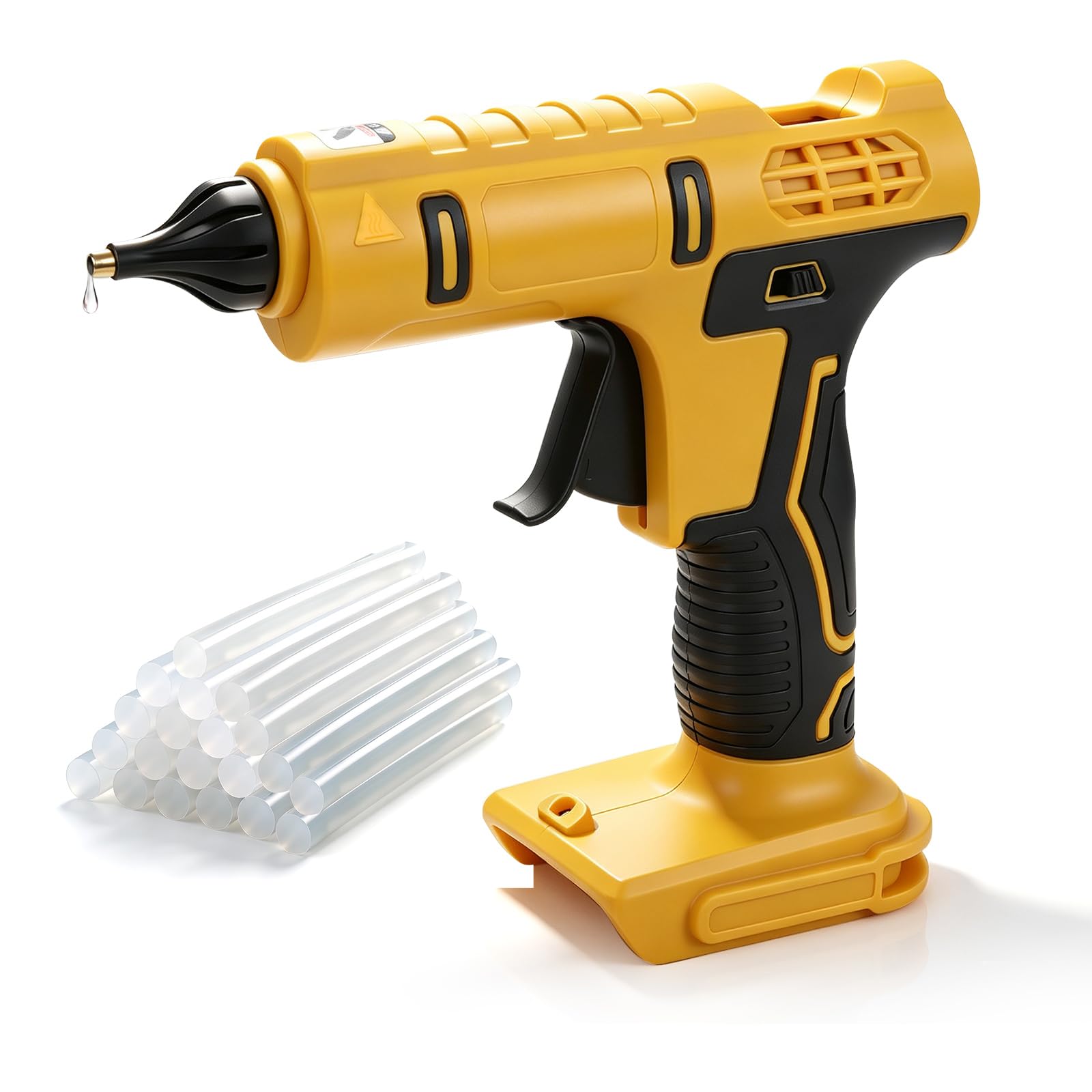 Pistola de pegamento caliente a batería compatible con Dewalt 18V/20V, pistola de pegamento caliente con 20 barras de pegamento de 11 mm, ideal para reparaciones, manualidades, bricolaje (amarillo