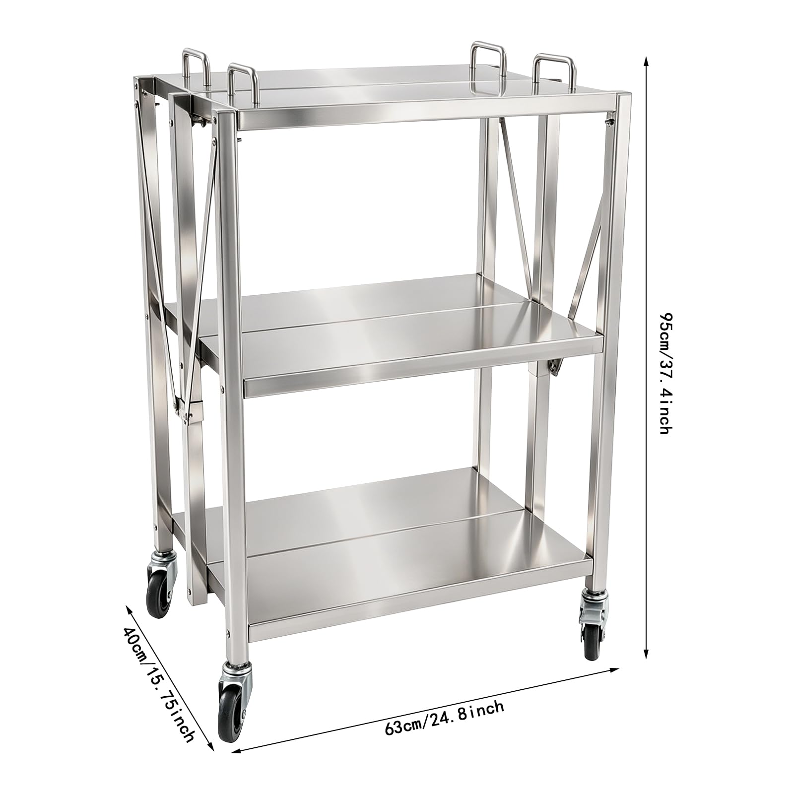 Carrello pieghevole in acciaio inox, tavolo da lavoro per cucine, hotel e