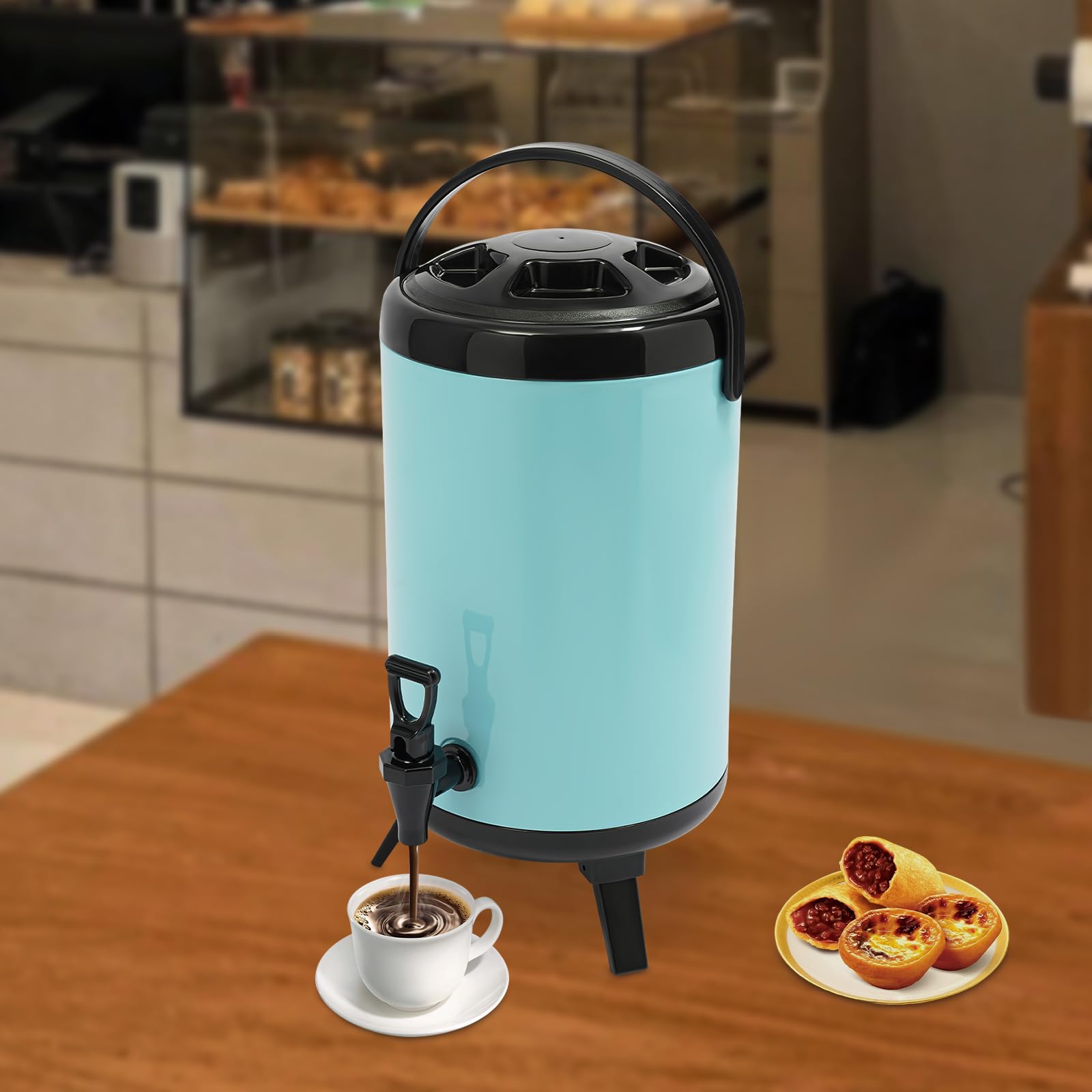 Unnsiapit Stainless Steel Insulated Beverage Dispenser, 10L/2.7Gal Drink Dispenser Coffee Urn for Hot & Cold Drink, Storage Container with Faucet for Party Buffet Office, W9.5*H13in, Blue