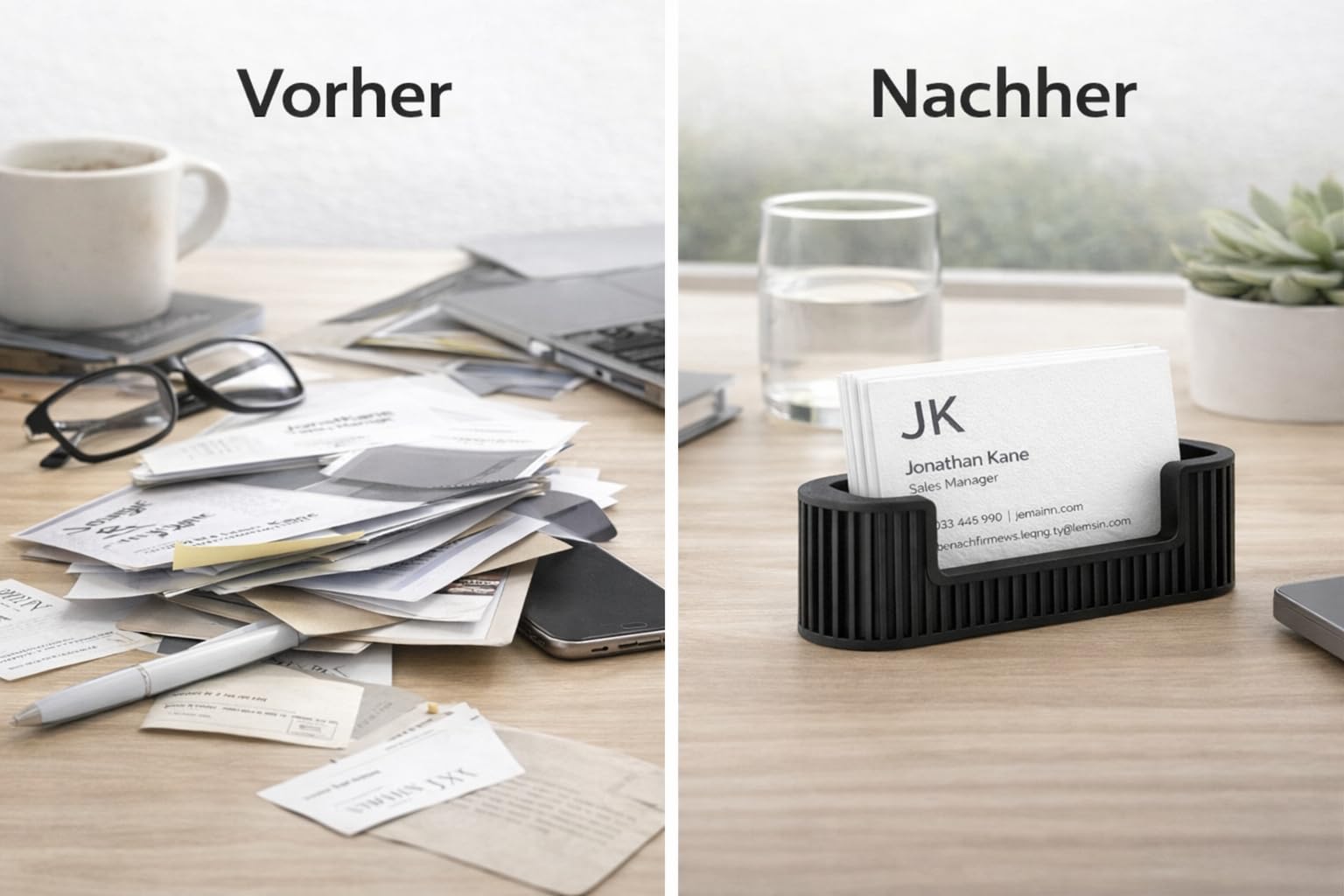 CABU Visitenkartenhalter Schreibtisch – Minimalistischer Kartenhalter aus Bio-PLA – Moderner Visitenkartenständer für Büro, Empfang & Homeoffice – Schwarz