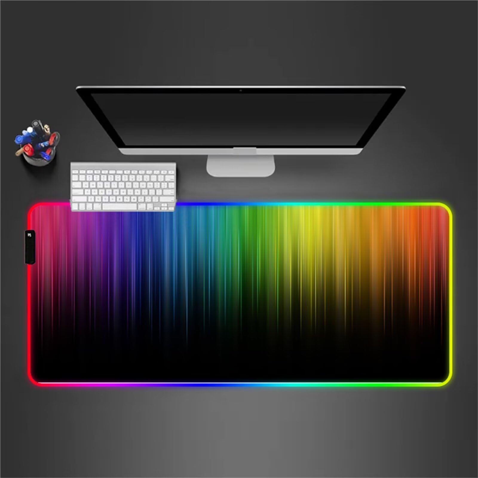RGB Tapis de Souris Gaming Grand Tapis de Souris XXL 900x400x4mm 14 Modes d'éclairage LED Lumineuse Tapis de Souris Mouse Pad Rétroéclairage pour Gamer Clavier PC, Bleu Vert Jaune