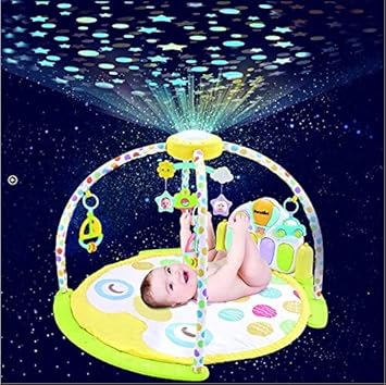 Prakal Baby Gym Kick and Play Piano Activity Baby Kick Piano plush Mat with Rotating Star Mobile & Star Projector Child Puzzle Music Toy,Multi color(Pack of 1 set)