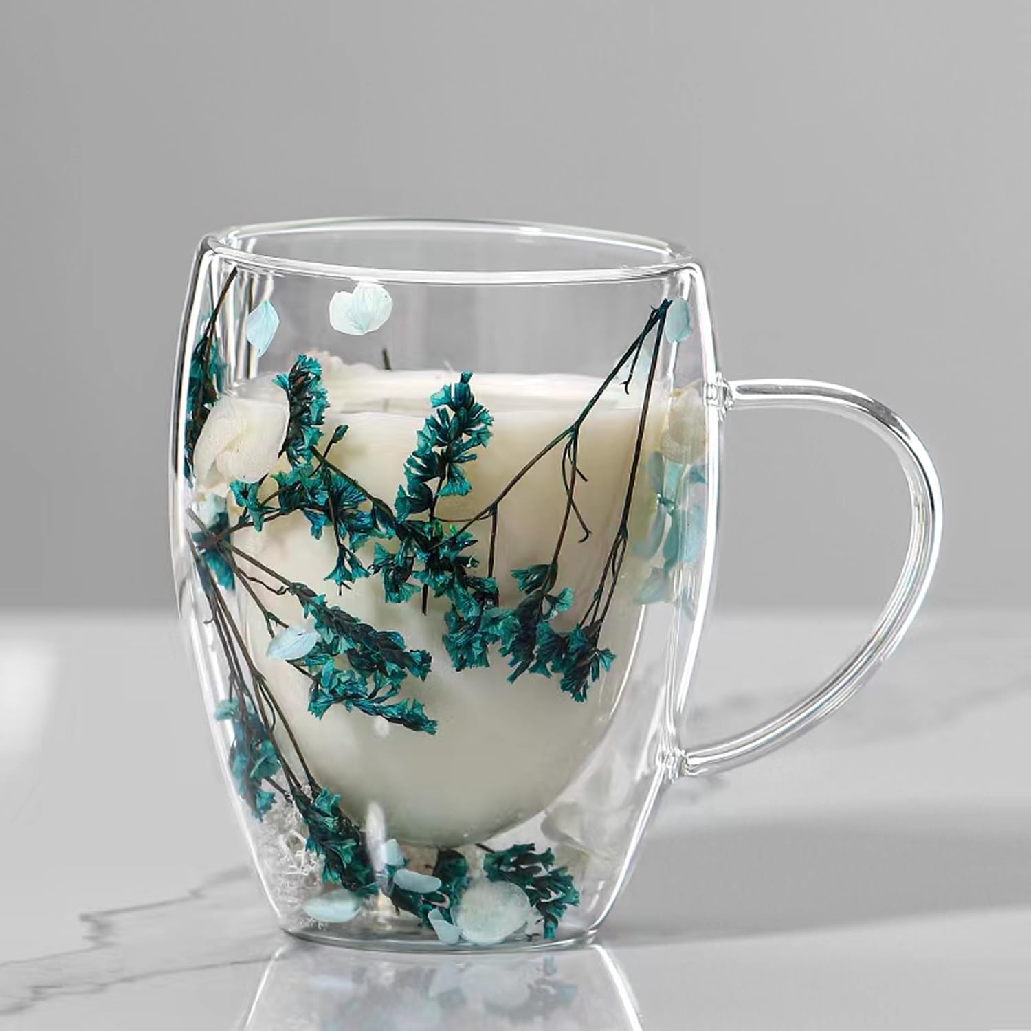 Amazon.com | Qzinxja Double Walled Glass Coffee Mugs Espresso Cups,Blue  Clear Coffee Mug Cappuccino Cup With Handle Flower Filler Glass Coffee Cups  For Tea Milk Latte Hot Cold Beverage Wine Espresso Accessories: