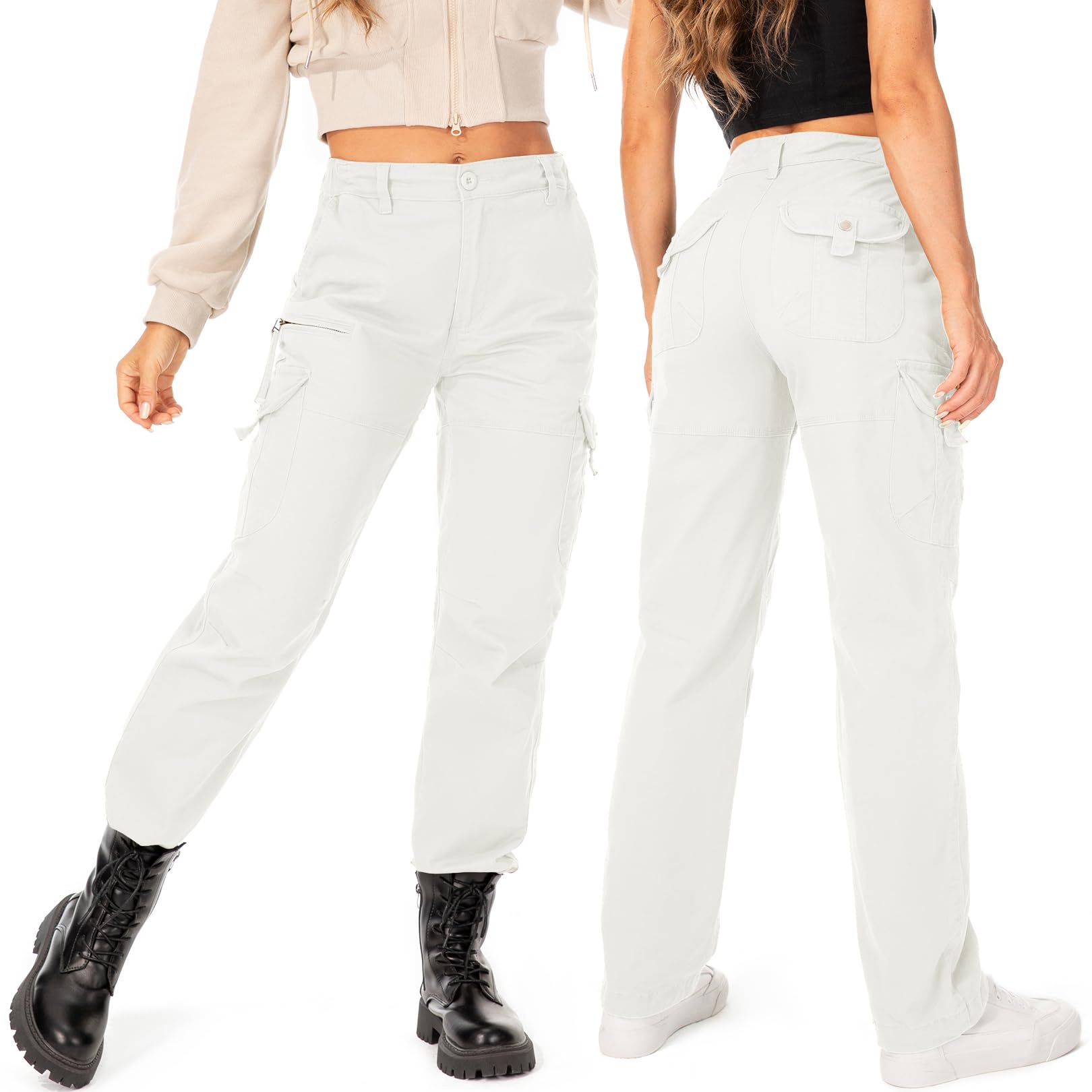 yeyity Pantalon cargo/de randonnée/d'extérieur/de jogging/de travail/de trekking, militaire, multi-poches, en coton, coupe décontractée, streetwear, pour femme