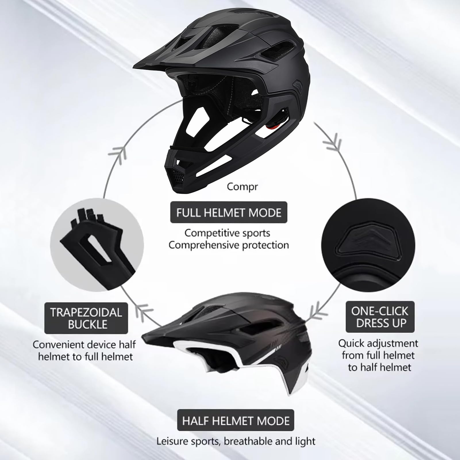 Casco da mountain bike, casco da bicicletta, casco integrale antiurto, casco da bici regolabile, casco leggero multi-sport, supporto per mento e visiera staccabili
