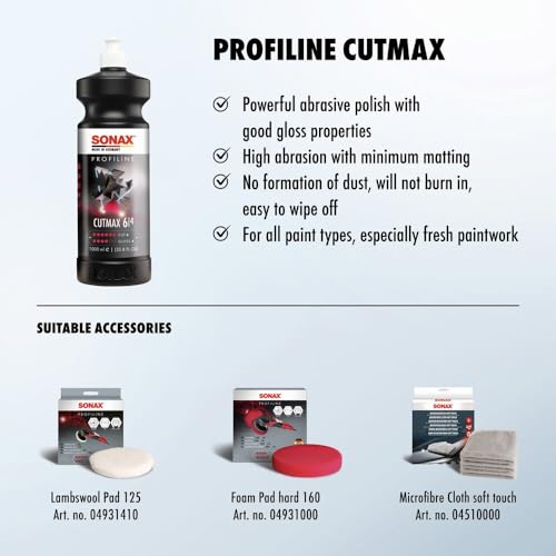 Image of SONAX PROFILINE CutMax (1 Litre) Powerful Polish with High Abrasiveness and Optimal Shine | Ref: 02463000 | Powerful abrasive polishing with good gloss development for heavily weathered or scratched paints.