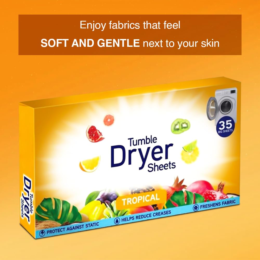 ANGIX 1 sábana para secadora con fragancia tropical de larga duración y suavidad para ropa fresca y ropa de cama (35 sábanas grandes)