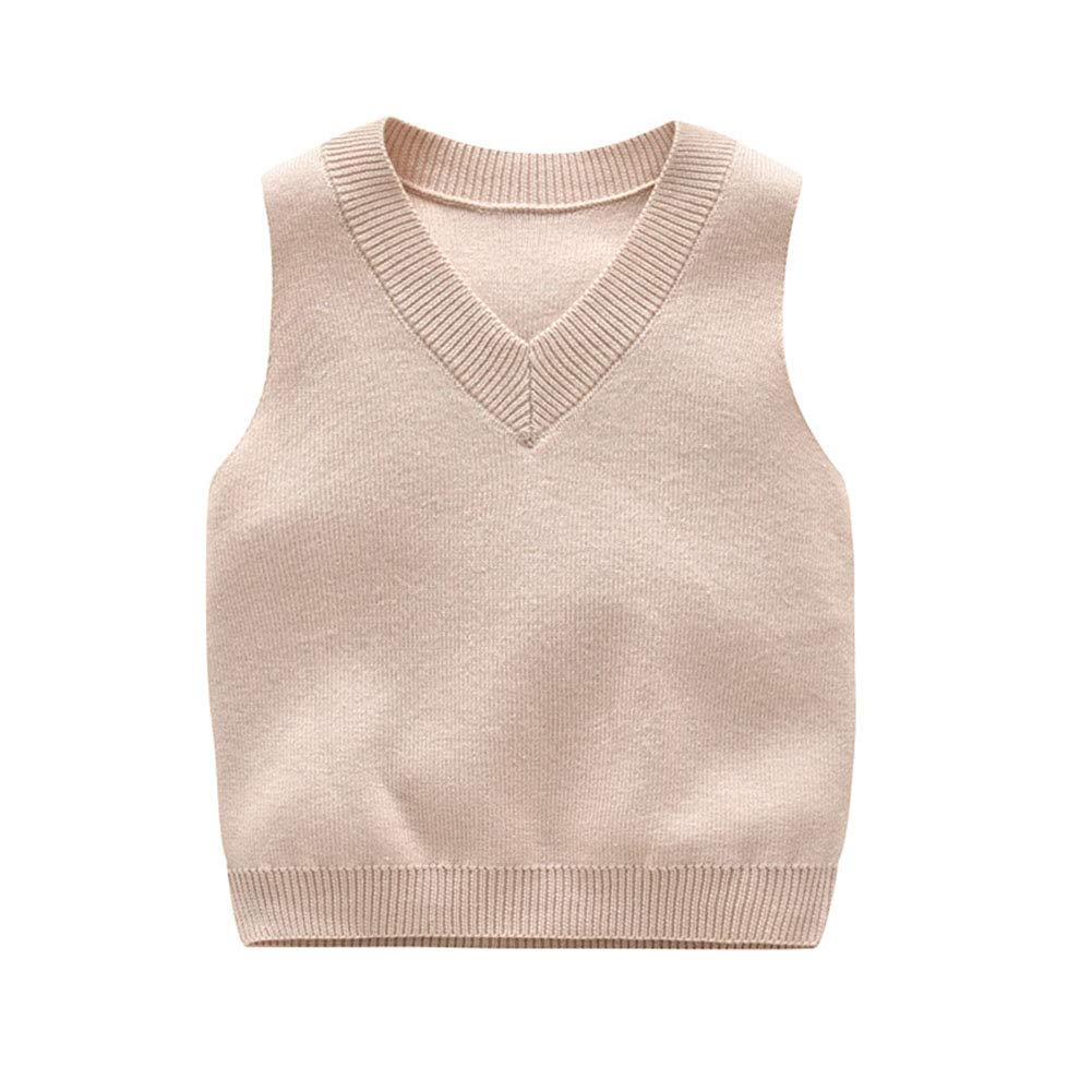 PTPuke Baby Boys Girls V Neck Comfort Knitted Sleeveless Pullover Sweater Vest - beige - 4 Years