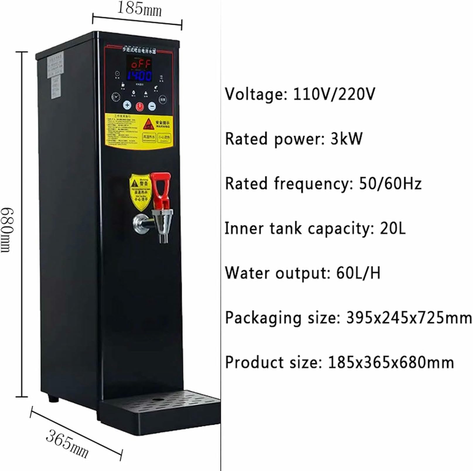 Caldaia per acqua calda potabile commerciale, erogatore di acqua calda da tavolo in acciaio inossidabile da 60 l/h con rivestimento da 20 l, controllo automatico della temperatura, per bar, caffette