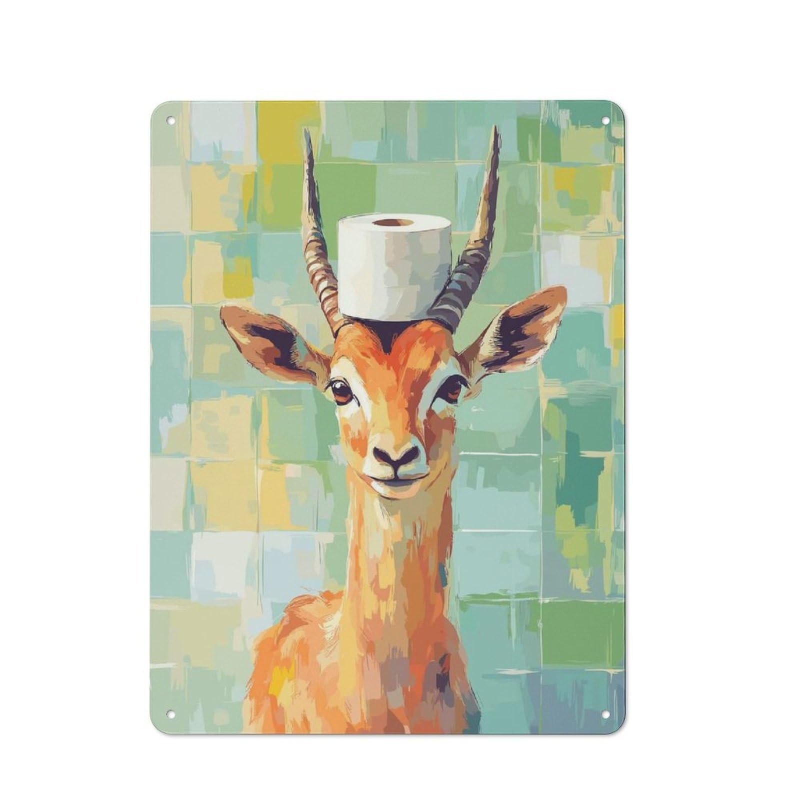 Vintage Tin Sign 40x30cm with Gazelle with Toilet Paper Hat for Hobby Room Or Studio, for Metal Sign Collectors, for Garage And Workshop Walls